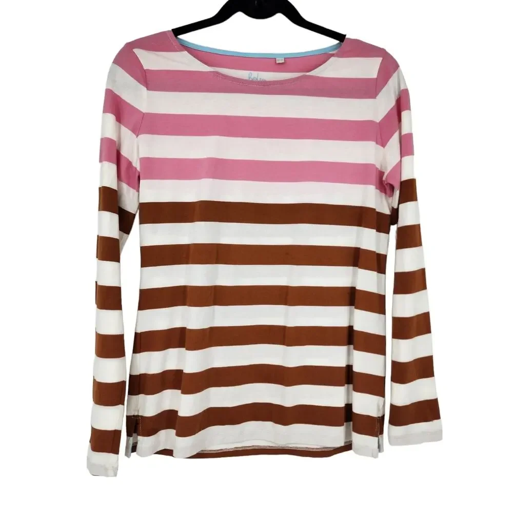 Boden Boatneck Stripe Casual Long Sleeve Cotton Lightweight Shirt Top Size 8